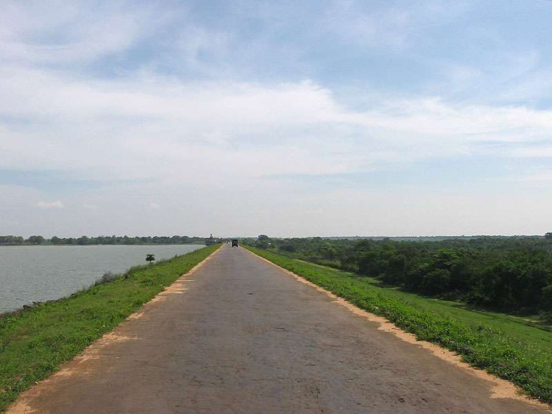 Diese schnurgerade Straße führt zum Eingang des Udawalawe-Nationalparks; Foto: 07.11.2006, Udawalawe-Nationalpark